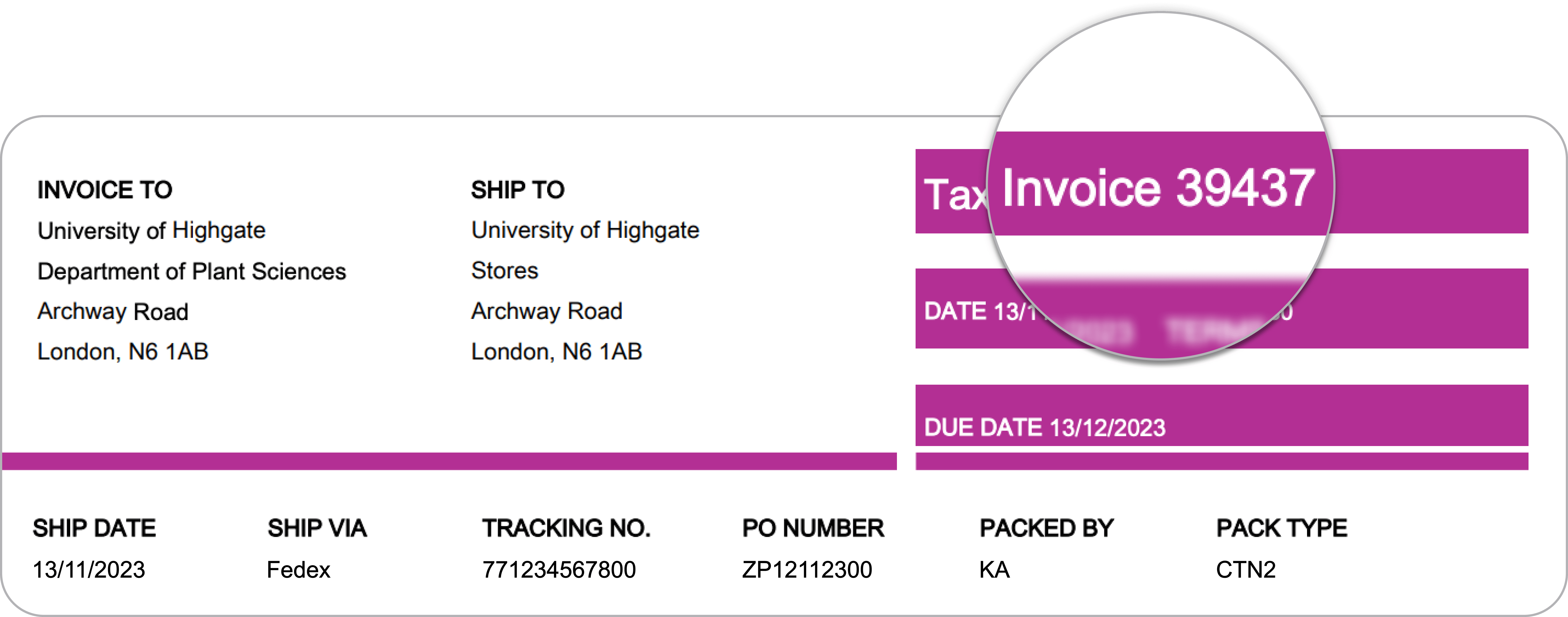 Invoice number example