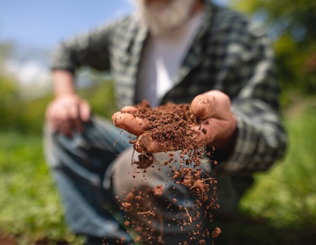 Image of farmer with soil
