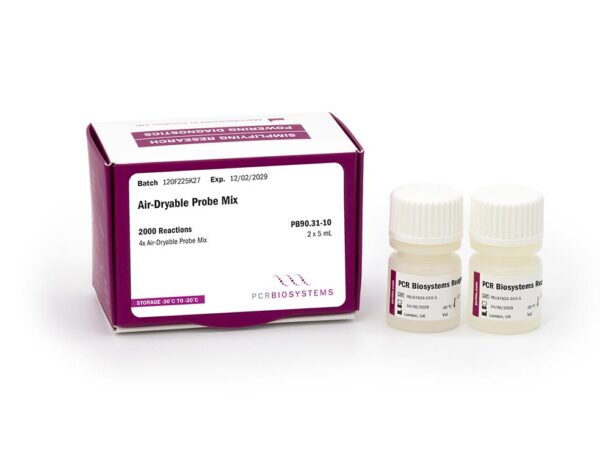 Air-dryable qPCR and 1-step RT-qPCR in single-tube format. Fast drying. Reduced cost of shipping and storage.