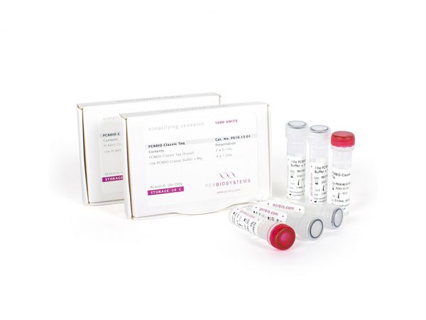 Photo of PCRBIO Classic Taq showing the 2 box, 2000 unit presentation of PB10.15-02.