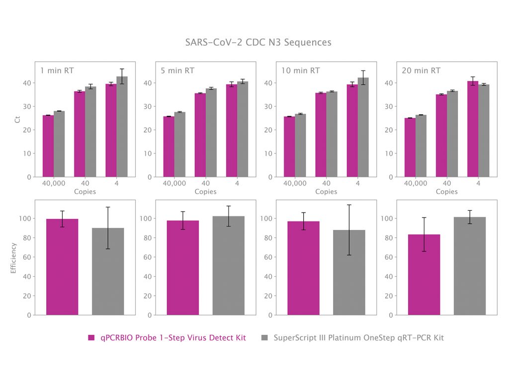 Data image showing Ct values and efficiency plots obtained by RT-qPCR detection of SARS-CoV-2 using CDC recommended N3 primer-probe sequences